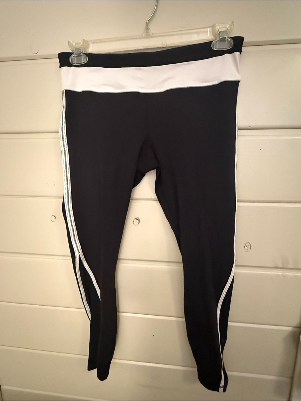 lululemon athletica Black Leggings with White Waistband & Side Stripes